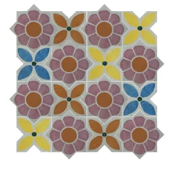 Studio Le Nid Composizione di Piastrelle in Ceramica Multicolore Zinnia con Motivo Floreale