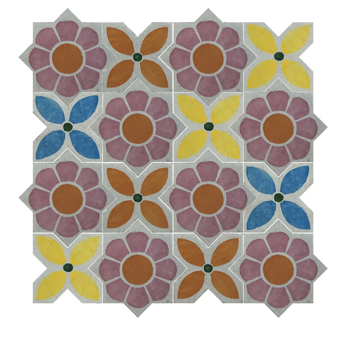 Studio Le Nid Composizione di Piastrelle in Ceramica Multicolore Zinnia con Motivo Floreale
