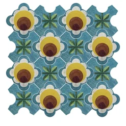 Studio Le Nid Composizione di Piastrelle in Ceramica Celeste Azzurro Chiaro con Motivo Floreale