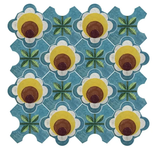 Studio Le Nid Composizione di Piastrelle in Ceramica Celeste Azzurro Chiaro con Motivo Floreale
