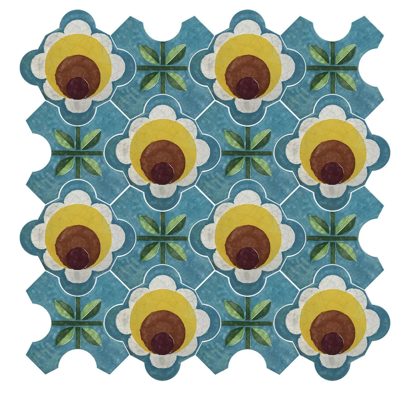 Studio Le Nid Composizione di Piastrelle in Ceramica Celeste Azzurro Chiaro con Motivo Floreale