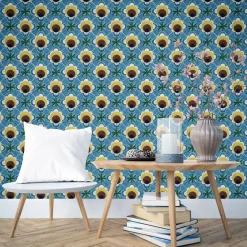 Studio Le Nid Composizione di Piastrelle in Ceramica Celeste Azzurro Chiaro con Motivo Floreale