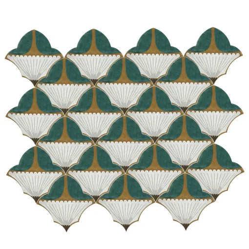 Studio Le Nid Composizione di Piastrelle in Ceramica Verde Zafferano con Motivo Floreale