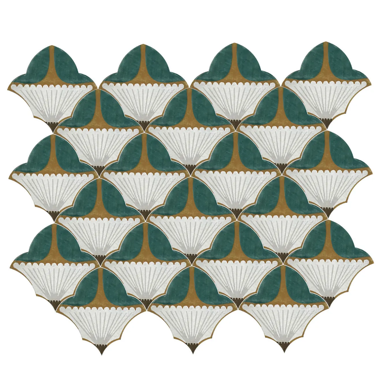 Studio Le Nid Composizione di Piastrelle in Ceramica Verde Zafferano con Motivo Floreale