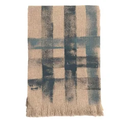Villa Como Coperta a righe con frange beige dipinta a mano