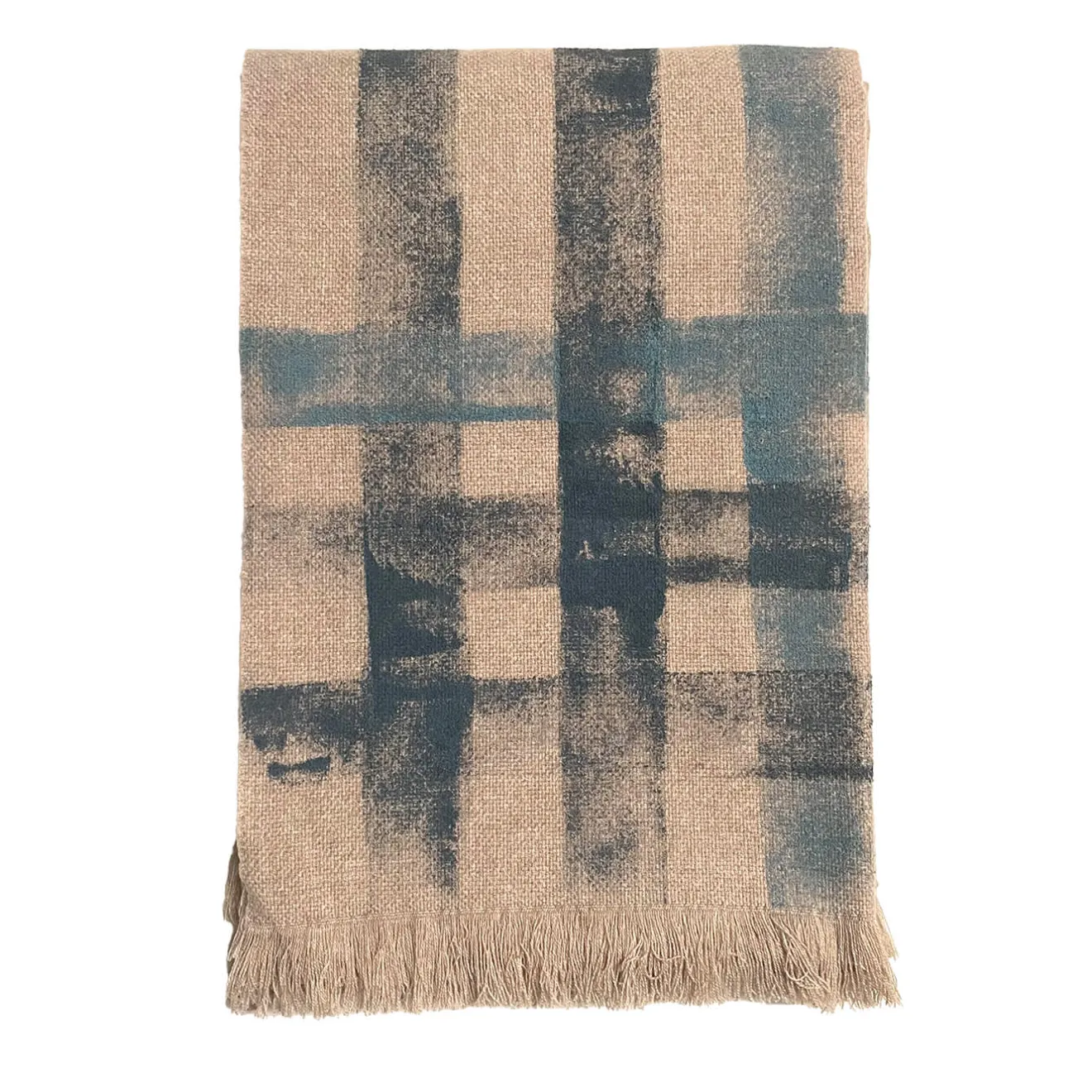 Villa Como Coperta a righe con frange beige dipinta a mano
