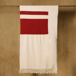 The House of Lyria Coperta Ciconi in lana e lino con frange beige e rosse
