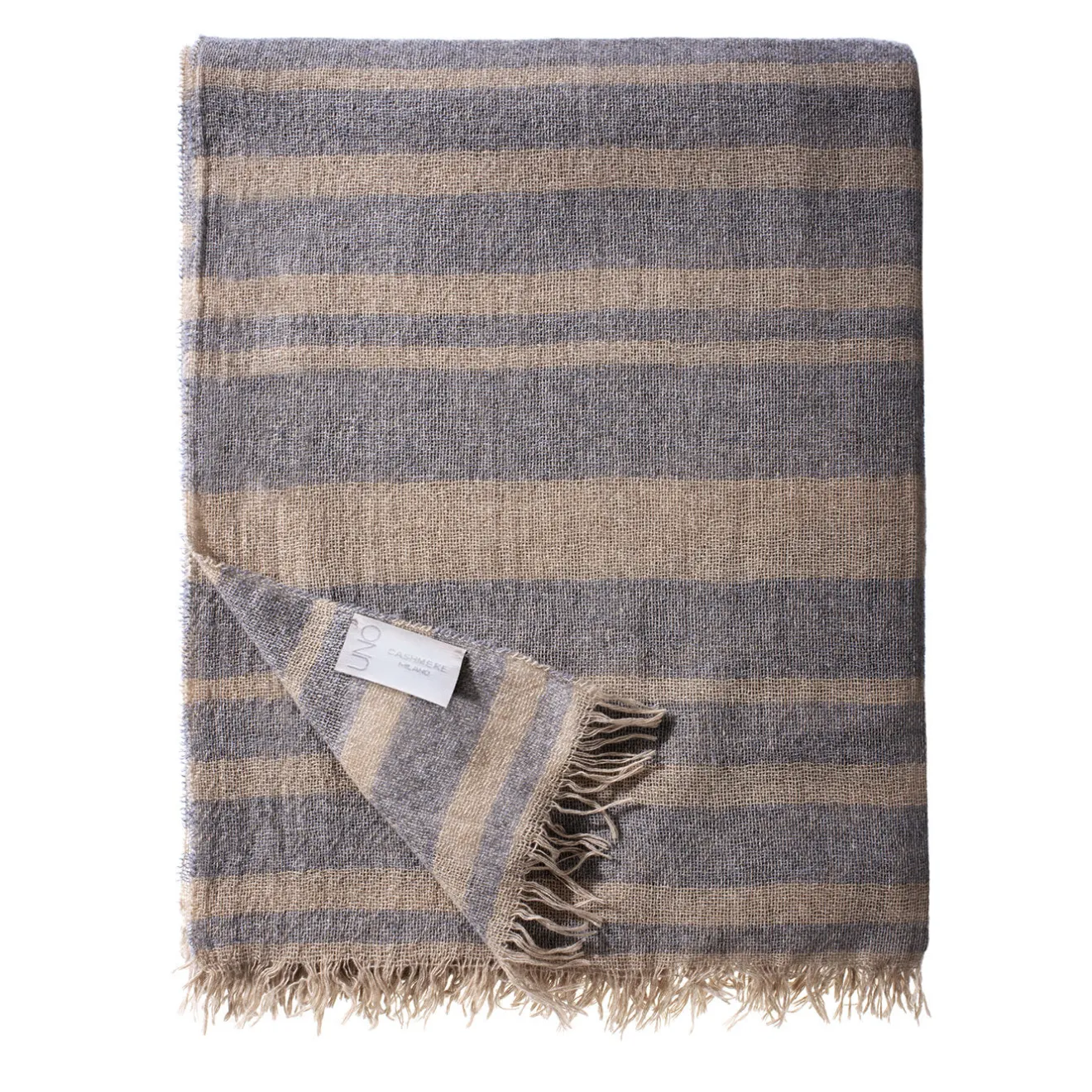 UnoCashmere Coperta in cashmere a righe color malva medio