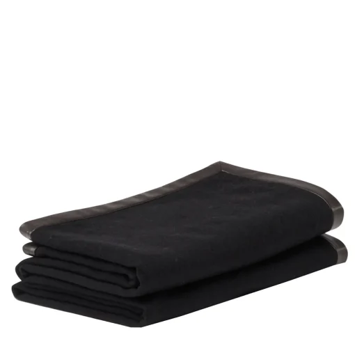 Alonpi Coperta piccola nera con orlo in pelle Salon