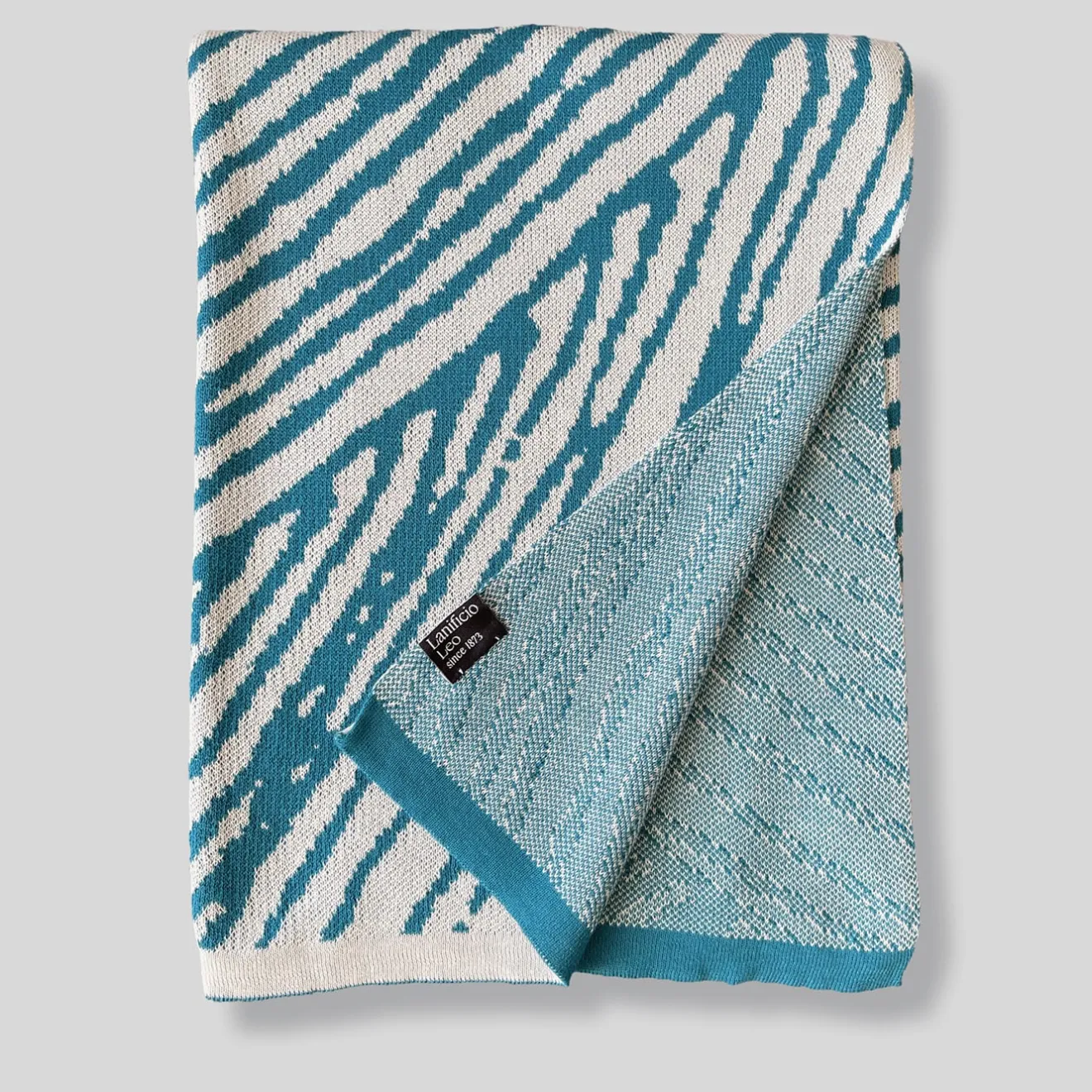 Lanificio Leo Coperta Tratto Bio Teal & White di Emilio Salvatore Leo
