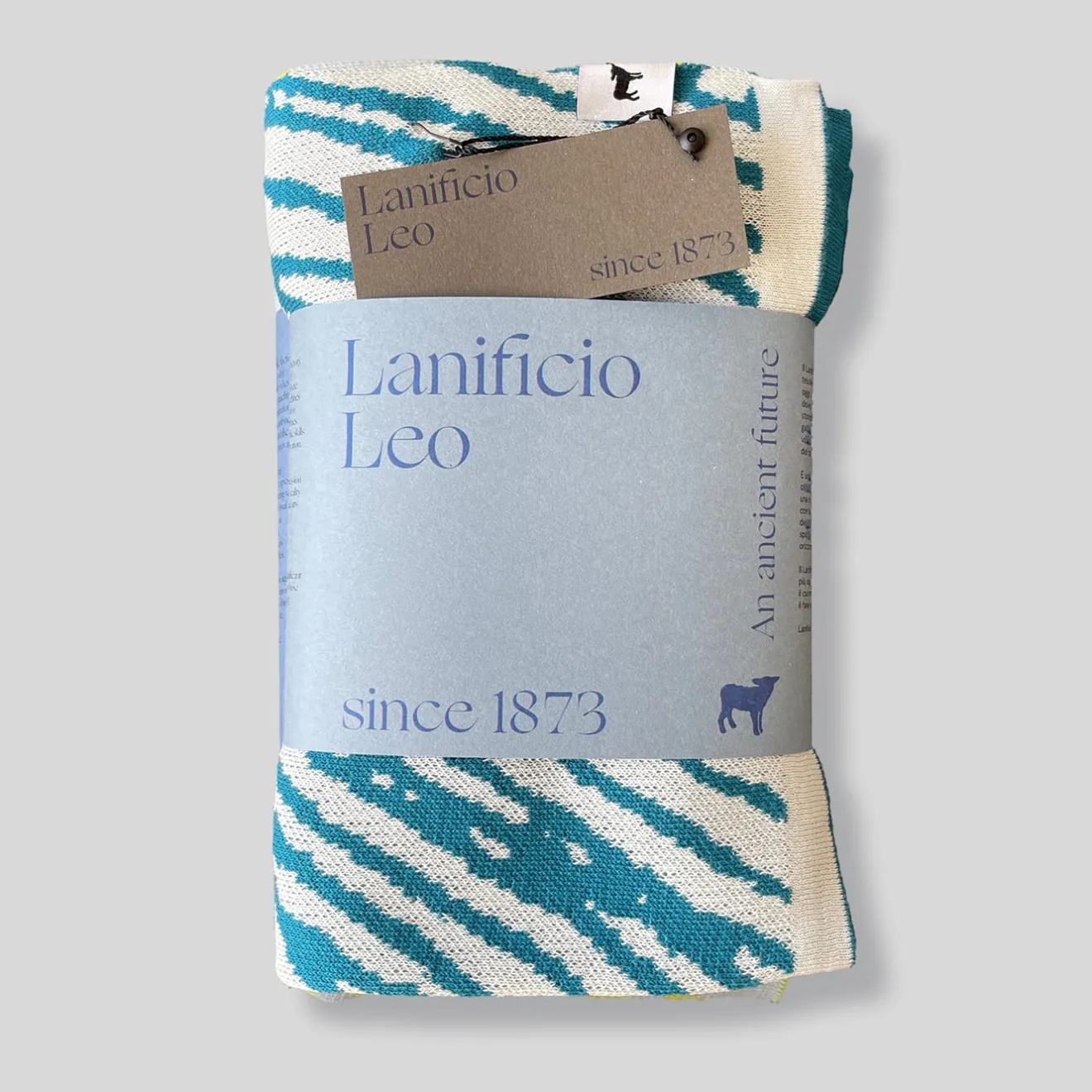 Lanificio Leo Coperta Tratto Bio Teal & White di Emilio Salvatore Leo
