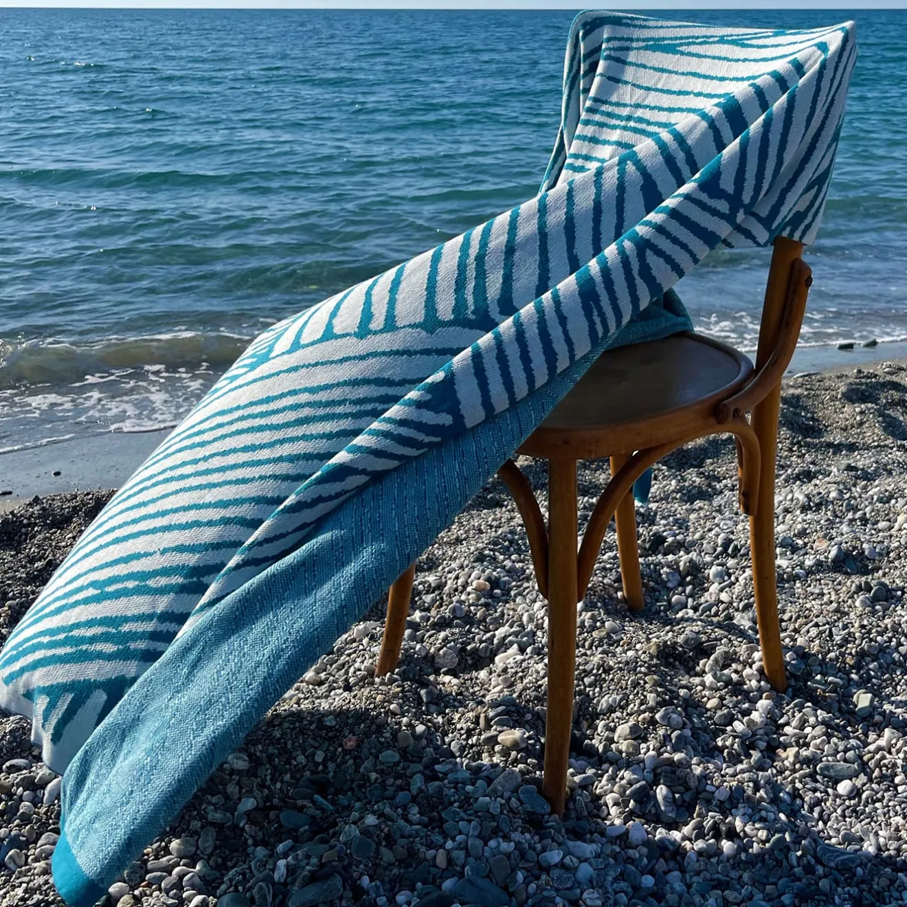 Lanificio Leo Coperta Tratto Bio Teal & White di Emilio Salvatore Leo