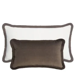 LO Decor Coppia di cuscini Happy in velluto bianco e marrone a rettangolo