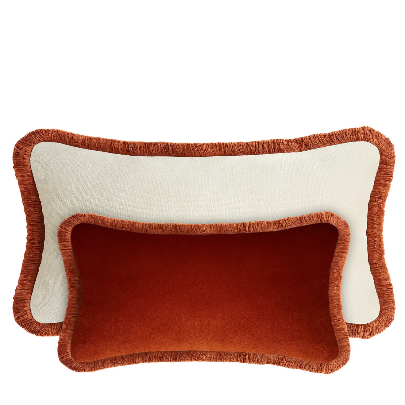 LO Decor Coppia di cuscini Happy in velluto bianco e rosso mattone a rettangolo