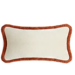 LO Decor Coppia di cuscini Happy in velluto bianco e rosso mattone a rettangolo