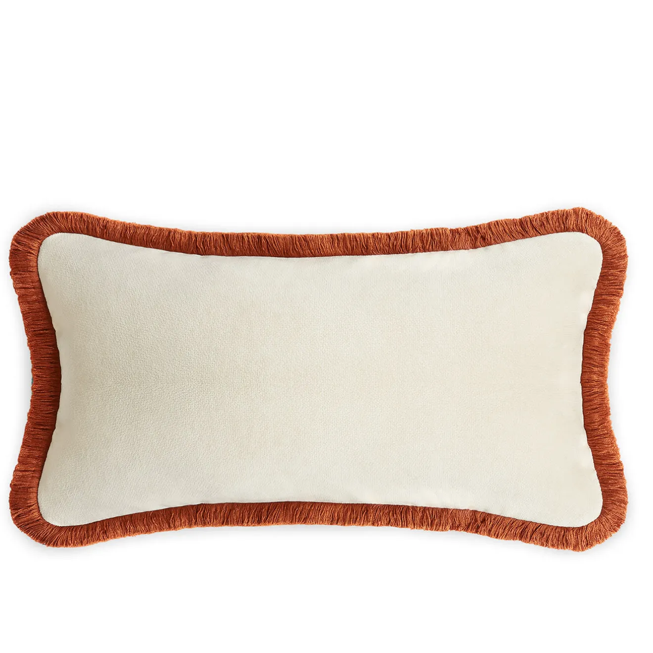 LO Decor Coppia di cuscini Happy in velluto bianco e rosso mattone a rettangolo