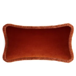 LO Decor Coppia di cuscini Happy in velluto bianco e rosso mattone a rettangolo