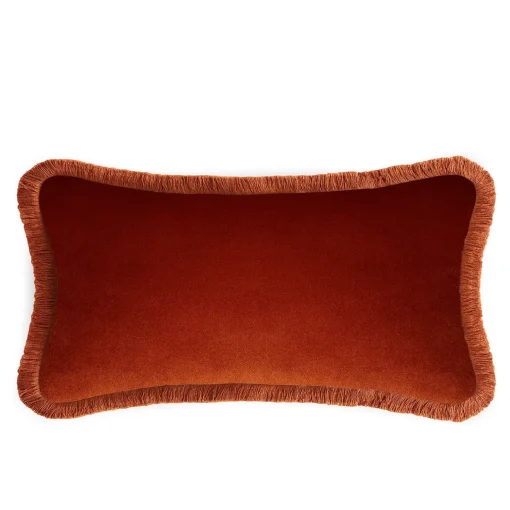 LO Decor Coppia di cuscini Happy in velluto bianco e rosso mattone a rettangolo
