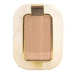 Bottega Veneziana Cornice con Struttura in Ottone Lucido e Vetro a Torciglione Trasparente e Oro