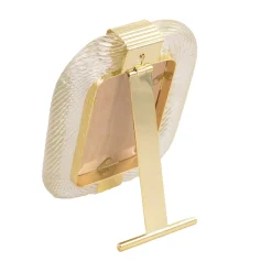 Bottega Veneziana Cornice con Struttura in Ottone Lucido e Vetro a Torciglione Trasparente e Oro