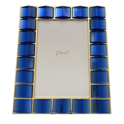 Ghirò Studio Cornice portafoto in ottone placcato oro 24 carati e cristallo blu lavorato a mano