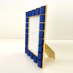 Ghirò Studio Cornice portafoto in ottone placcato oro 24 carati e cristallo blu lavorato a mano