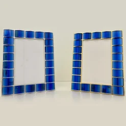 Ghirò Studio Cornice portafoto in ottone placcato oro 24 carati e cristallo blu lavorato a mano