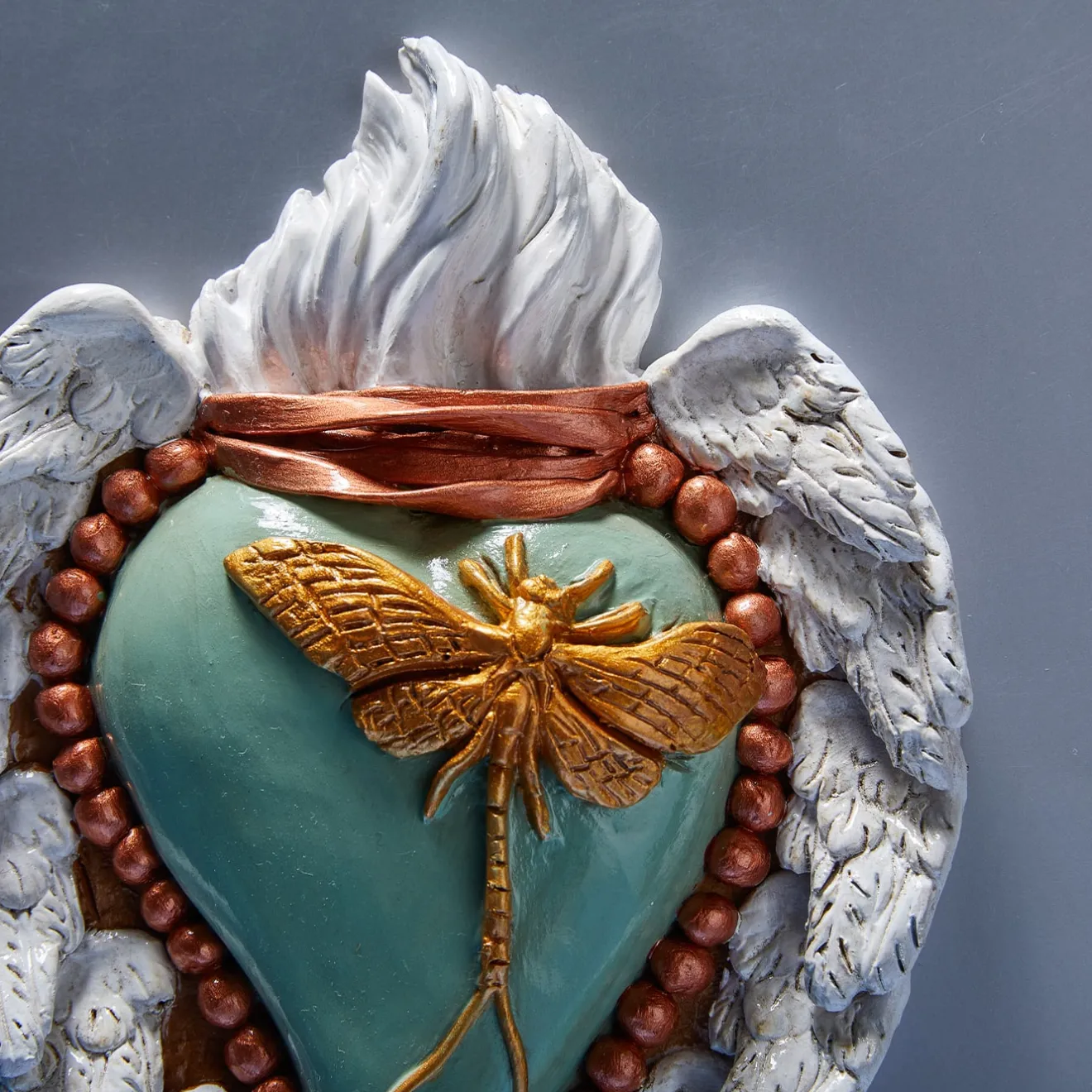 Cuore di Argilla CUORE IN CERAMICA ORO E VERDE EFFETTO EPHEMERUS