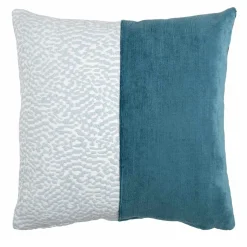l'Opificio Cuscino Carrè Bis blu in Velluto di Lino e Tessuto Jacquard