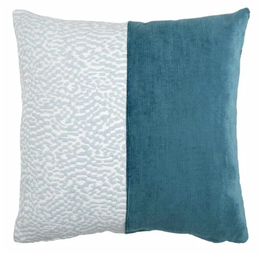 l'Opificio Cuscino Carrè Bis blu in Velluto di Lino e Tessuto Jacquard