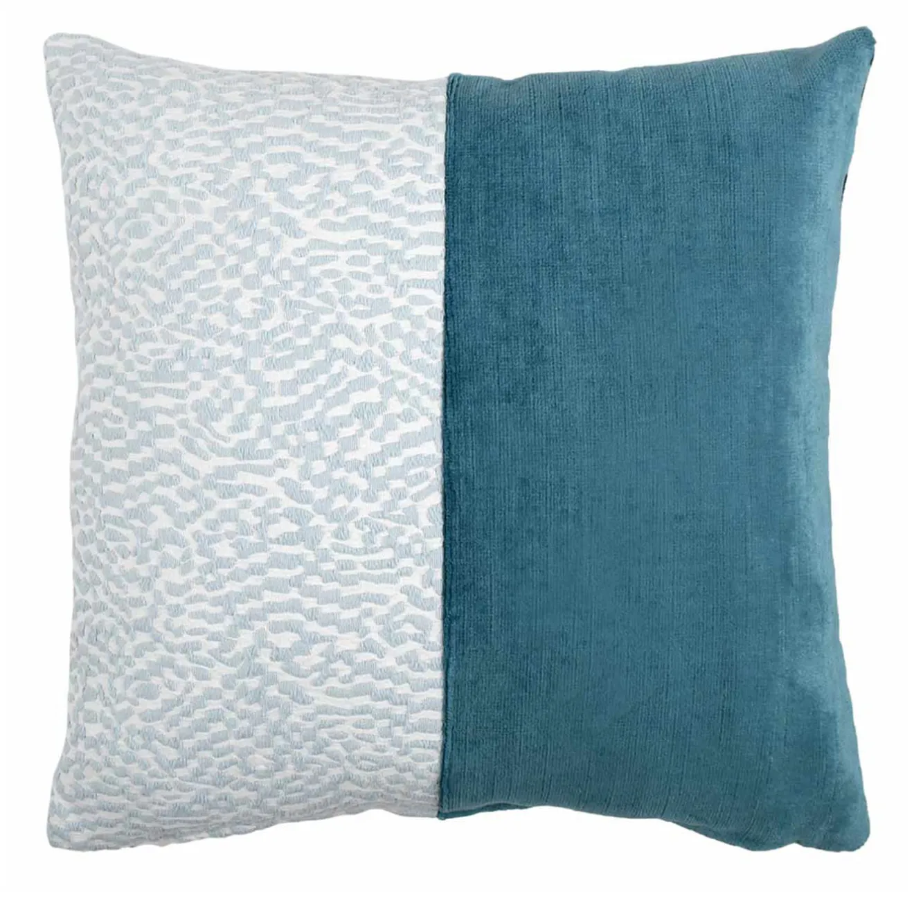 l'Opificio Cuscino Carrè Bis blu in Velluto di Lino e Tessuto Jacquard