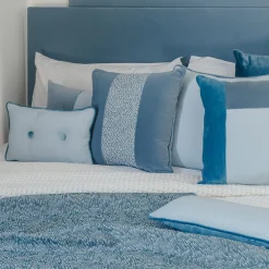 l'Opificio Cuscino Carrè Bis blu in Velluto di Lino e Tessuto Jacquard