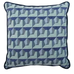 l'Opificio Cuscino Carrè blu in tessuto jacquard geometrico