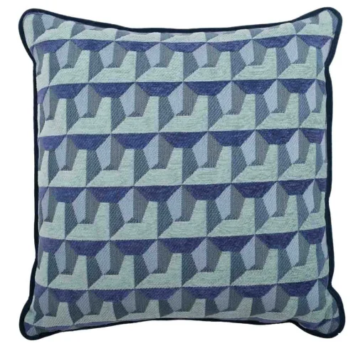l'Opificio Cuscino Carrè blu in tessuto jacquard geometrico