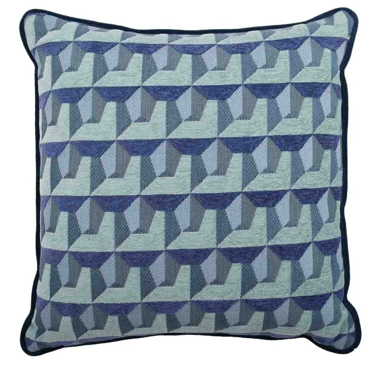 l'Opificio Cuscino Carrè blu in tessuto jacquard geometrico