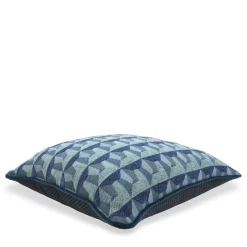 l'Opificio Cuscino Carrè blu in tessuto jacquard geometrico