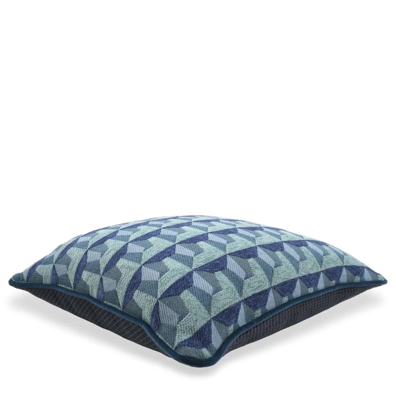 l'Opificio Cuscino Carrè blu in tessuto jacquard geometrico
