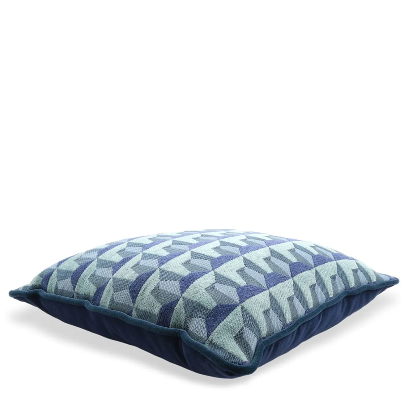 l'Opificio Cuscino Carrè blu in tessuto jacquard a rilievo