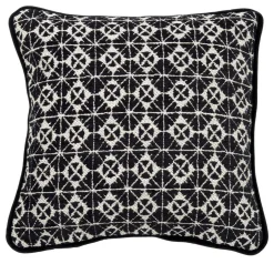 l'Opificio Cuscino Carrè quadrato bianco e nero in tessuto jacquard geometrico