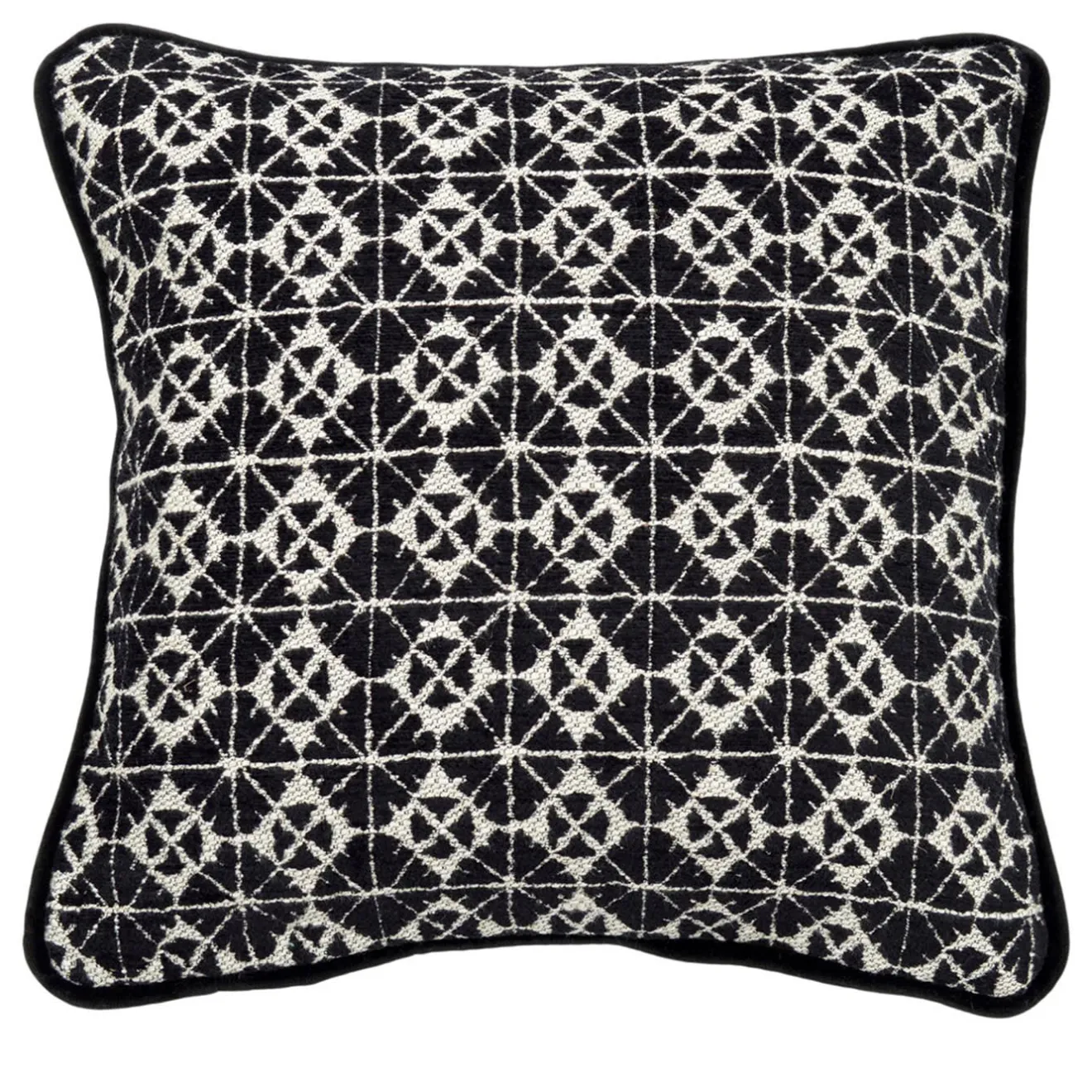l'Opificio Cuscino Carrè quadrato bianco e nero in tessuto jacquard geometrico