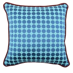 l'Opificio Cuscino Carrè turchese e blu in tessuto jacquard a pois
