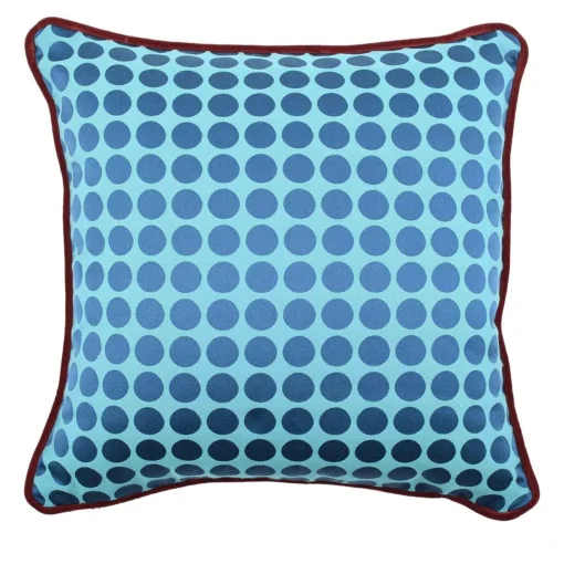 l'Opificio Cuscino Carrè turchese e blu in tessuto jacquard a pois