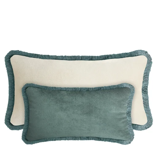 LO Decor Cuscino Happy in velluto bianco e verde verde acqua per coppie