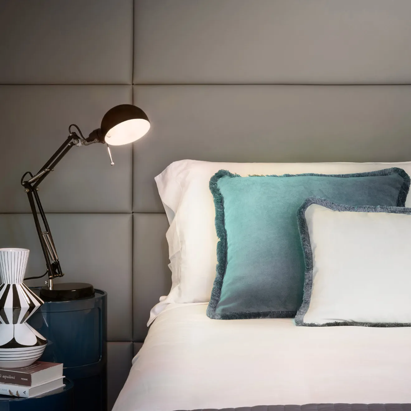LO Decor Cuscino Happy in velluto bianco e verde verde acqua per coppie
