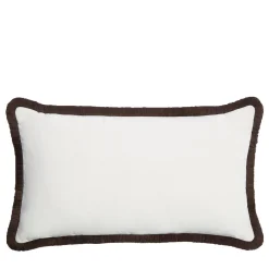 LO Decor Cuscino Happy rettangolare in velluto bianco con frange marroni