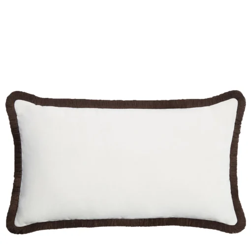 LO Decor Cuscino Happy rettangolare in velluto bianco con frange marroni