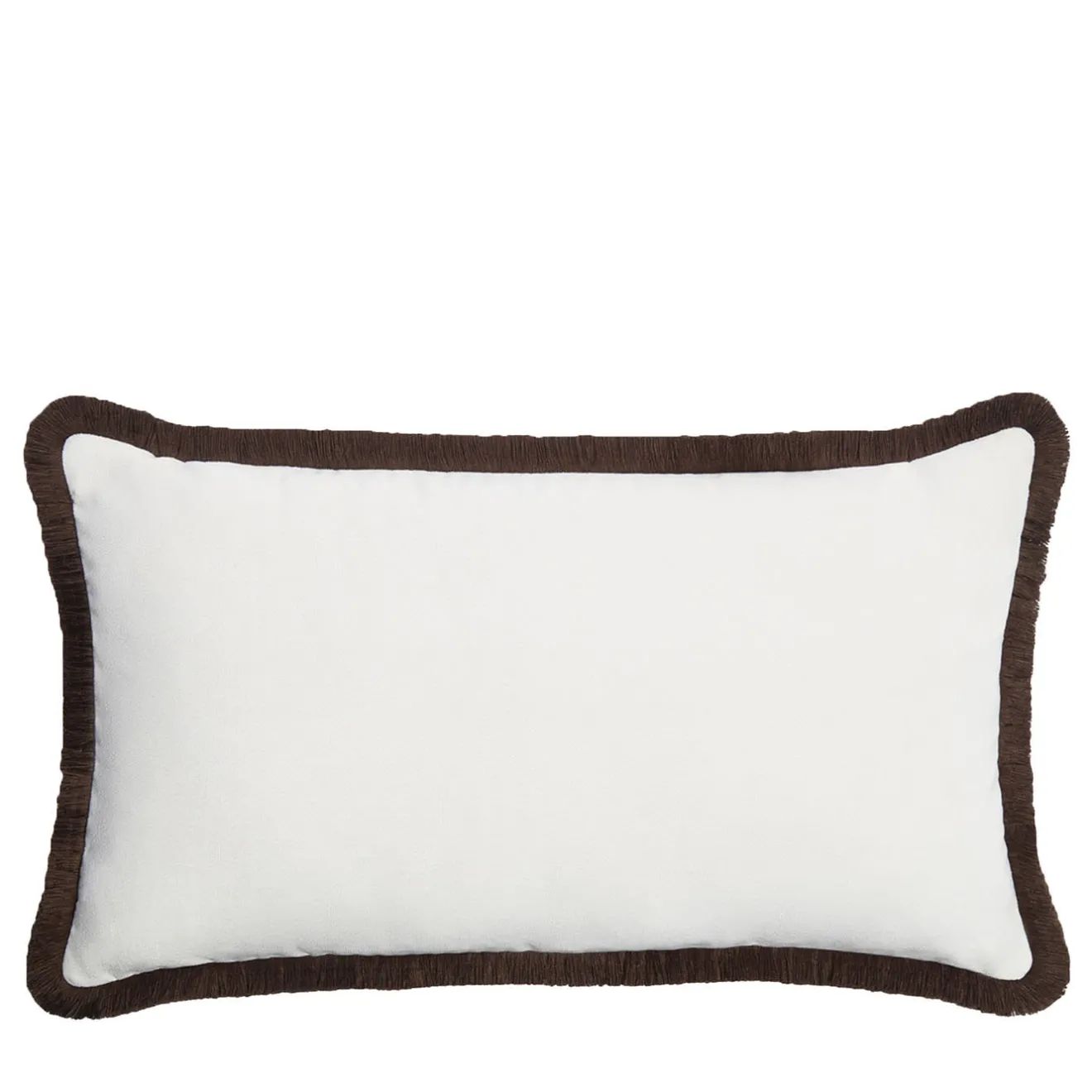 LO Decor Cuscino Happy rettangolare in velluto bianco con frange marroni