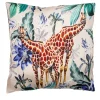 Grand Tour by Vito Nesta Cuscino in lino Animalia con giraffe e fiori blu