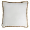LO Decor Cuscino in lino Happy bianco con frange beige