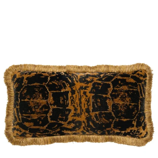 Tessitura Bevilacqua Cuscino in velluto tartaruga fatto a mano con rifiniture in marabù